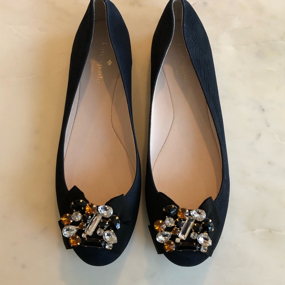 Kate Spade Juno Navy Soft  7.5 embellished Ballet flats New